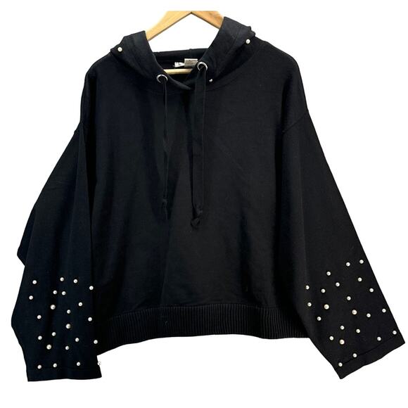 K. Jordan Tops - K Jordan Black Faux Pearl Beaded Pullover Soft Hoodie Women 2X